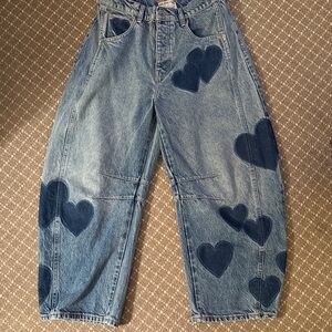 Heart Patch Denim Jeans - Blue Heart Appliqué